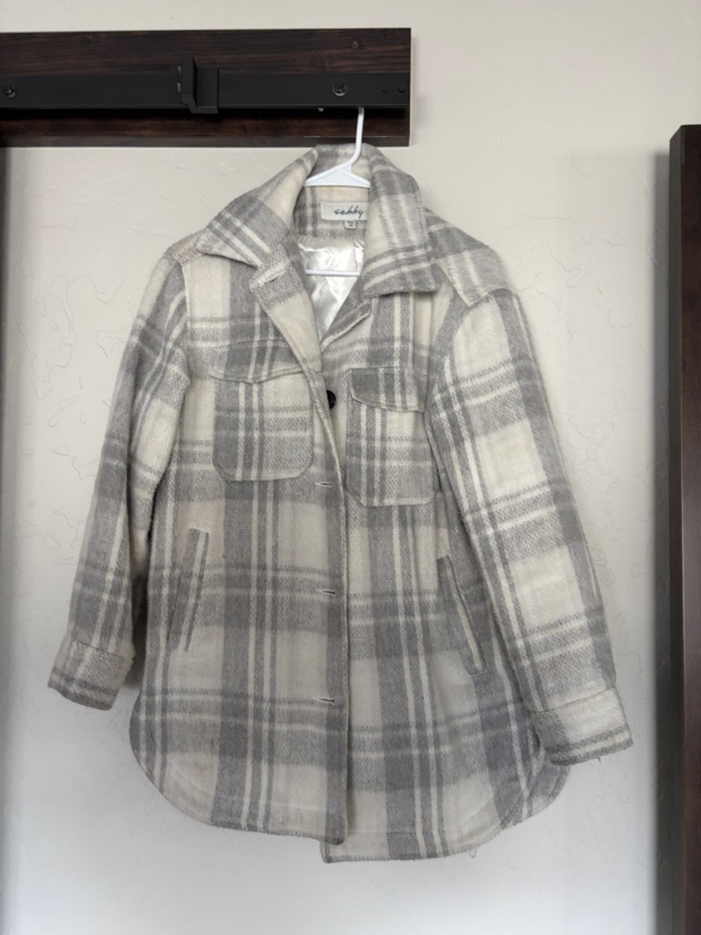 Sebby Cream & Gray Plaid Utility Shacket